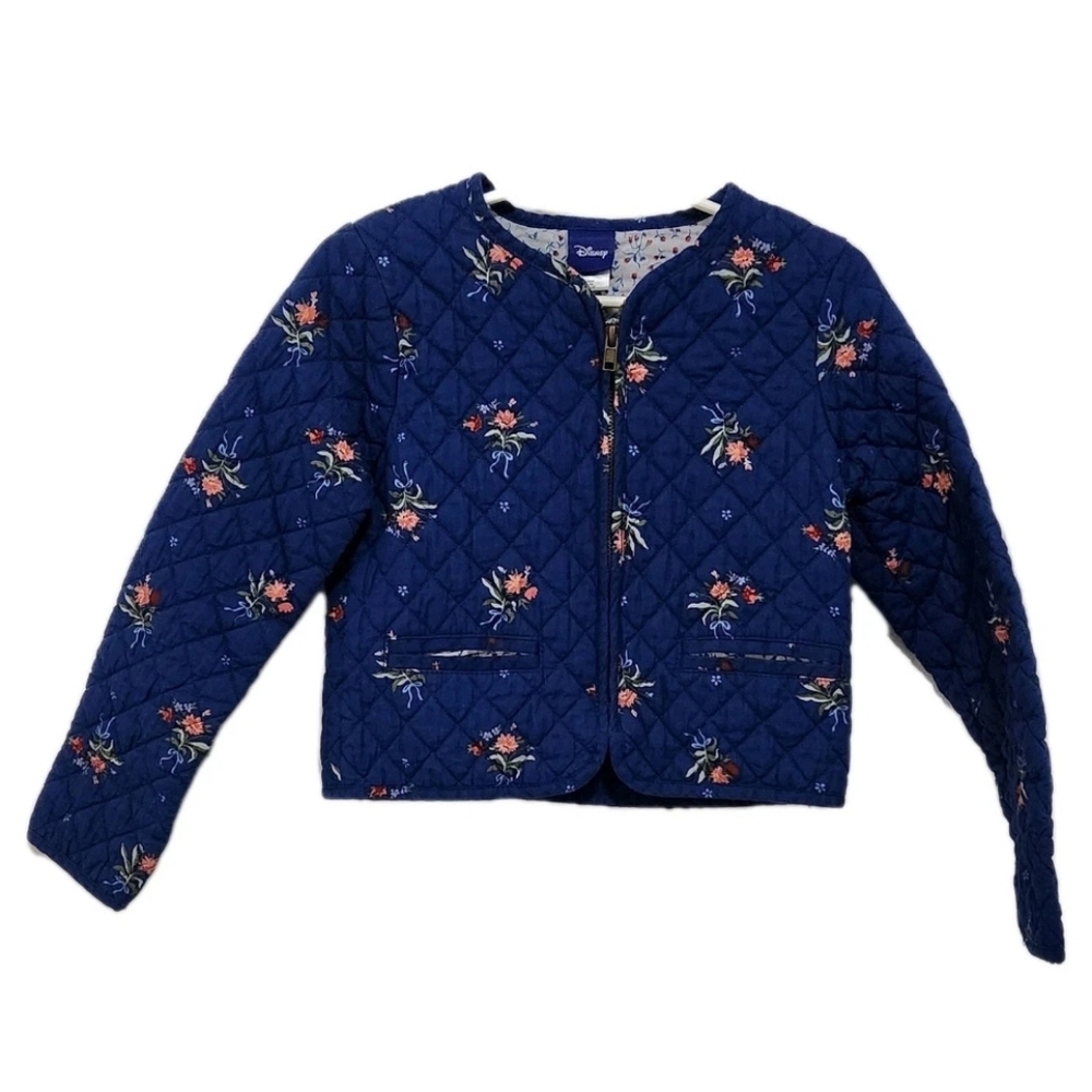 Disney Princess Girls 6/6X Beauty and The Beast Belle Quilted Floral Blue Jacket